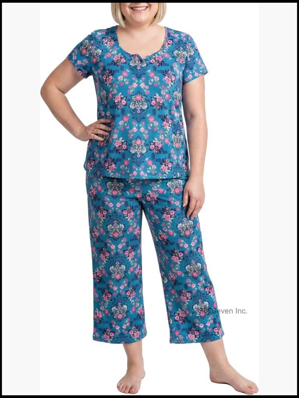 Plus Size Pajama Set - Henley Top & Crop Pants - Cool Touch Moisture Wicking